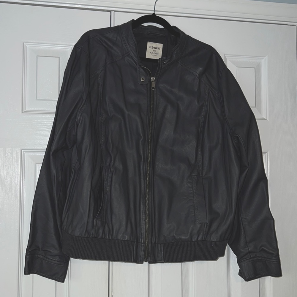 Gray faux leather bomber jacket